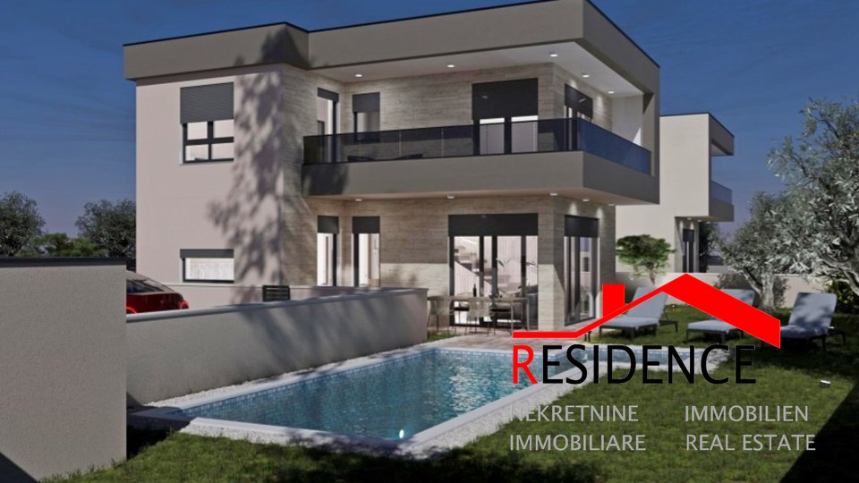 Medolino, villa duplex in costruzione, garage, piscina